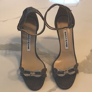 Manolo Blahnik gold double strap high heels